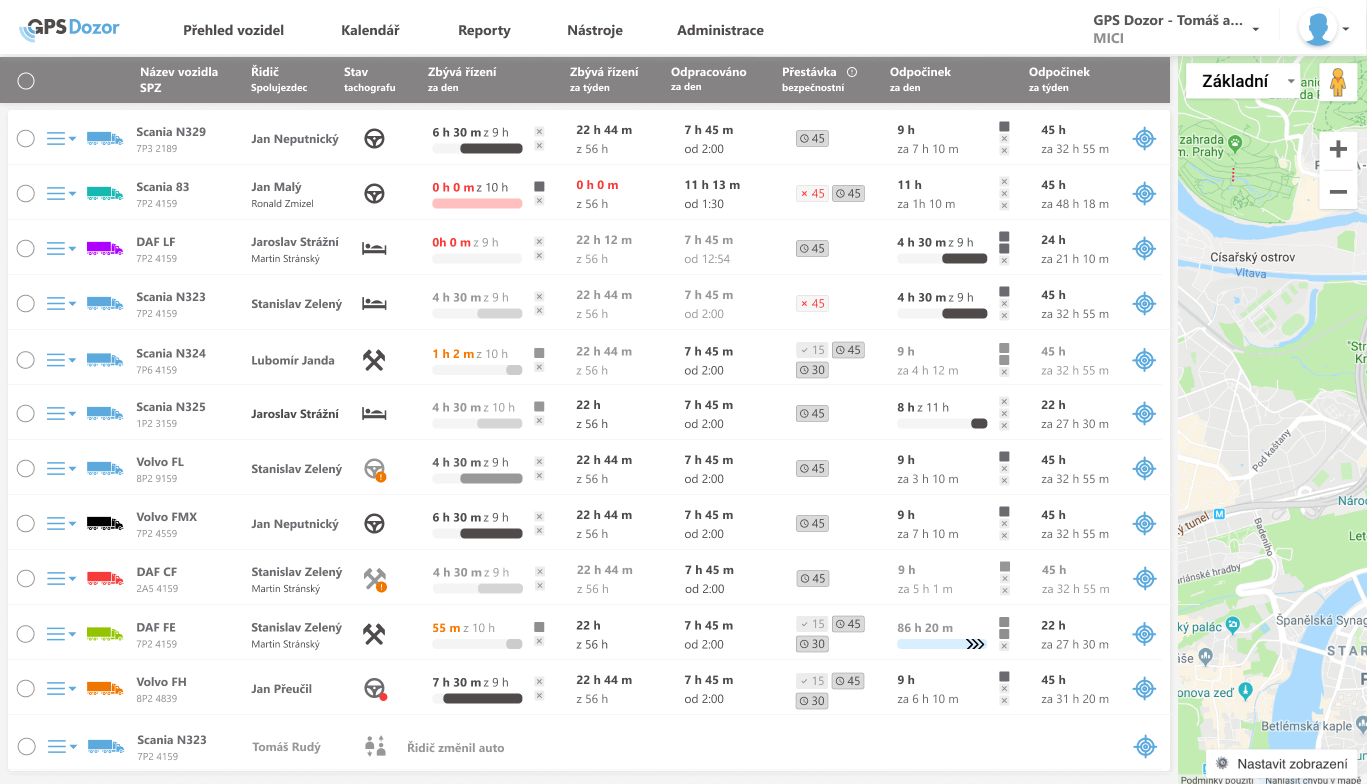 Online přehled dat z tachografu