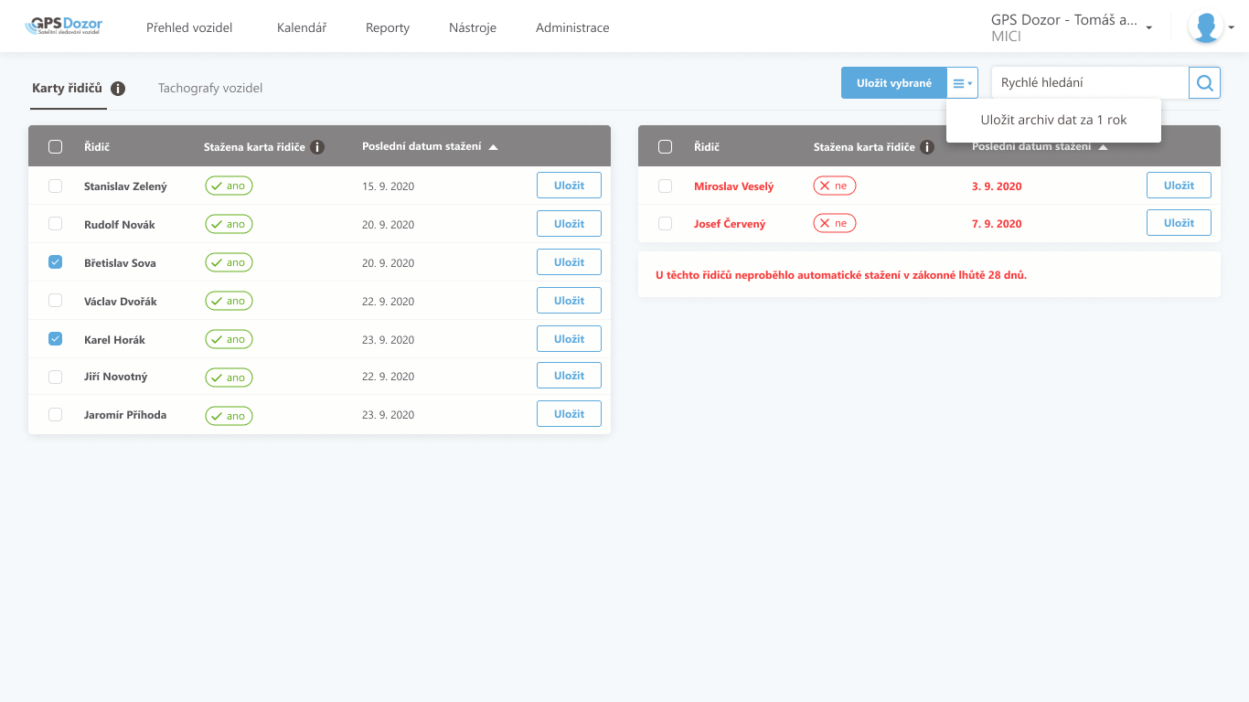 Stahování tachografu a karty řidiče